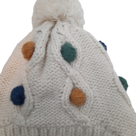 Zara Kids Bohemian Knit Bobbles Trapper Hat with Pom Pom One Size Toddler Unisex - Picture 2 of 7